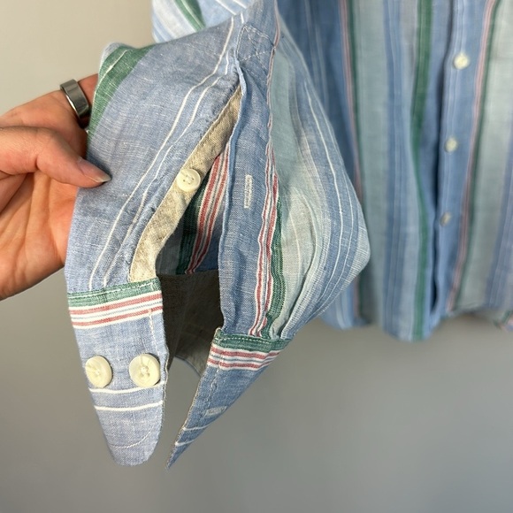 Tommy Bahama Men’s Break Line 100% Linen Striped Button Down Shirt Large Beachy - Picture 9 of 14